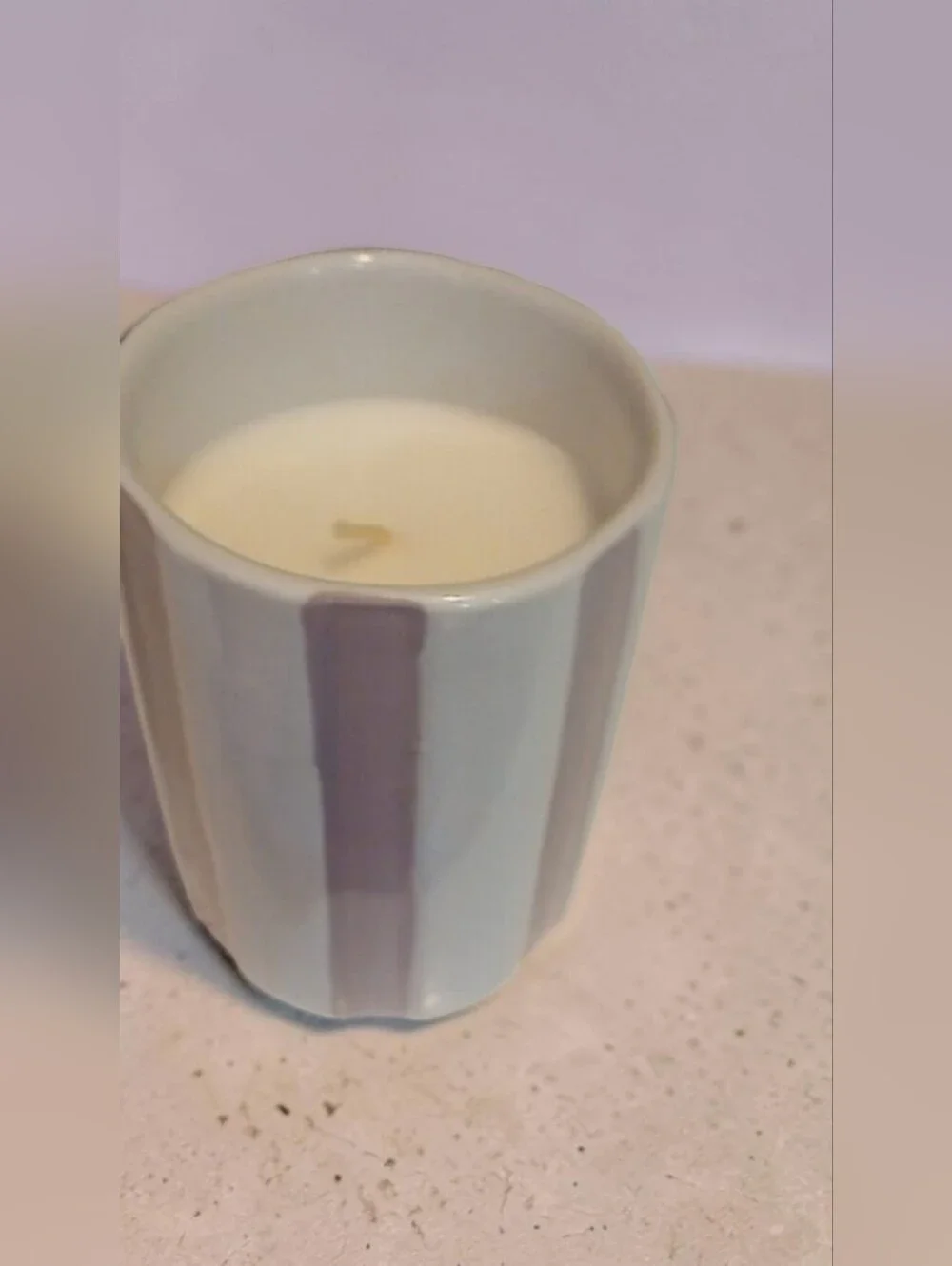 Hand-Painted Striped Ceramic Candle - Pink Prosecco And Berries, New